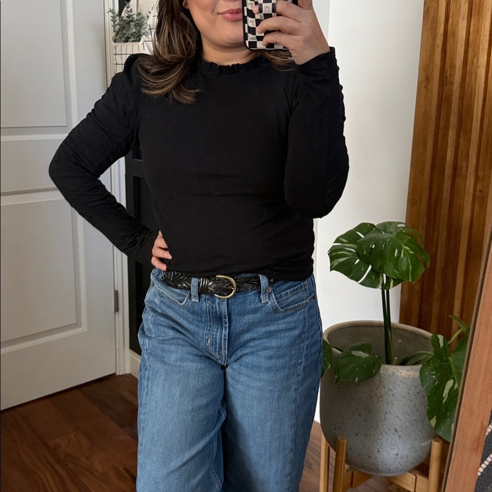 Anthropologie Ruched Sleeve Mock Neck Top. S Black